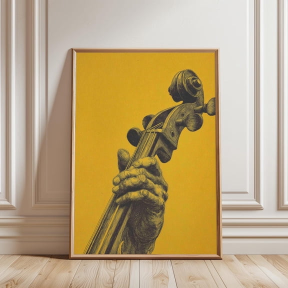 Cello Illustration Music Hand Drawing Yellow Background Wall Art Print Unframed Paper Print
