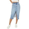 thumbnail image 1 of Cello Jeans Women's Juniors Front Slit Long Denim Jean Skirt (Medium Denim, X-Large), 1 of 5