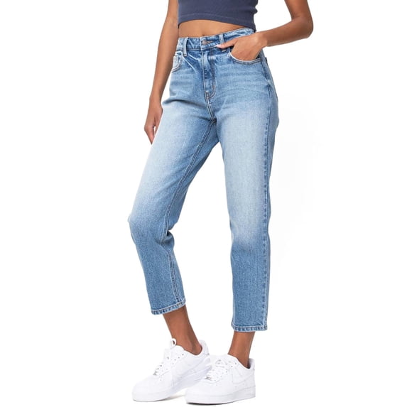 Cello Jeans Women's Juniors High Rise Classic Crop Straight Leg Jeans (Medium Denim, 7)
