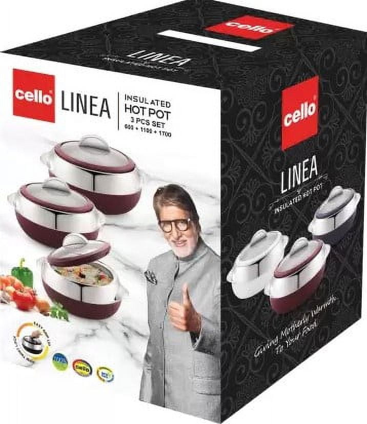 Cello Linea Insulated Hotpot 3pc set Pack of 3 Thermoware Casserole Set  (600 ml, 1100 ml, 1700 ml) - Walmart.com