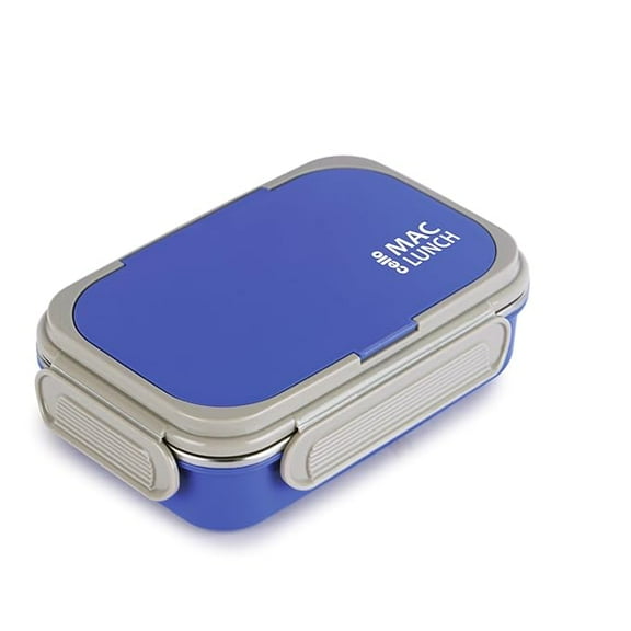 Cello Maclunch Insulated Lunch Box with Spoon & Fork, Blue | Unbreakable, BPA Free, Food Grade |Airtight 4 Side Locks | Inner Steel