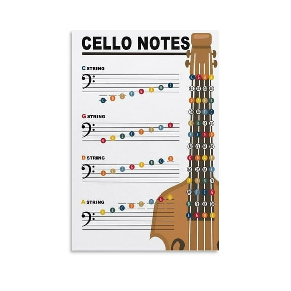 Cello Notes Music Theory Poster, Learn Cello Notes, Cello Notes Chart Poster