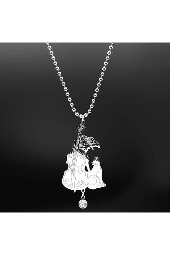 Cello Rhinestone Witchcraft Cat Car Pendant Hanging for Women Men 14K White Gold Silver Color Halloween Kitty Keyring Jewelry
