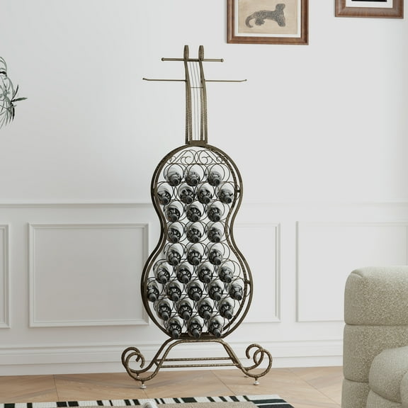 Cello Shaped Wine Rack - Rustic Gold Wine Storage for Kitchen, Dining Room or Home Bar