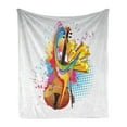 thumbnail image 1 of Cello Soft Flannel Fleece Throw Blanket, Creative Colorful Illustration of Musical Notes String Instrument and Splashes, Cozy Plush for Indoor and Outdoor Use, 50" x 70", Multicolor, by Ambesonne, 1 of 5