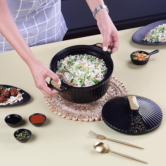 Cello Sonet Inner Stainless Steel Insulated Casserole 1250ml, Black | Durable & Sturdy Easy Grip Handle & Firm Twist Lock Air Tight Lid, Keeps Food Hot For Long Hours