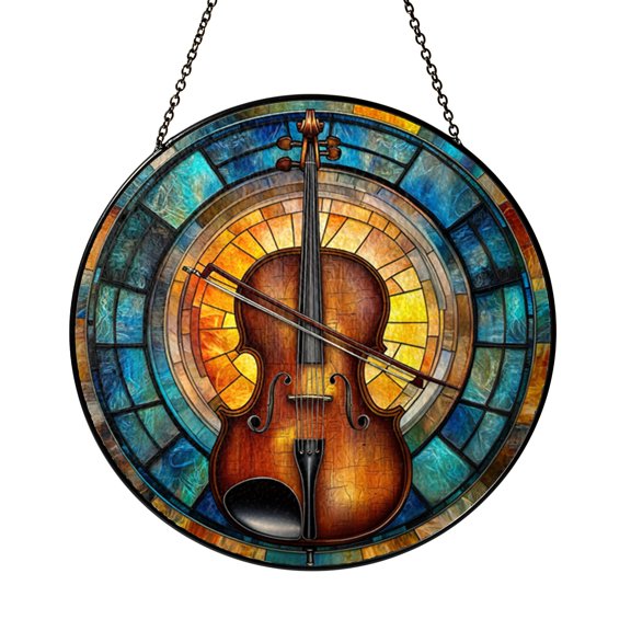 Cello Stained Glass Style Suncatcher – Musical Window Decor