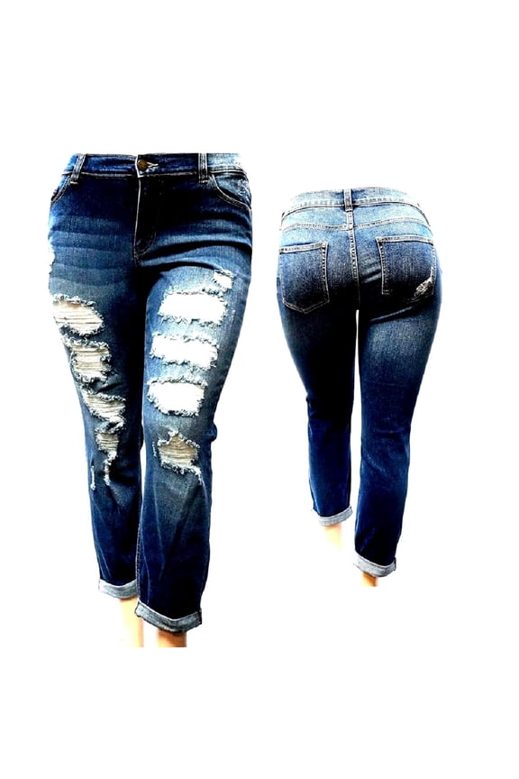 WOMENS PLUS SIZE Denim Jeans Ripped Distressed strech pants