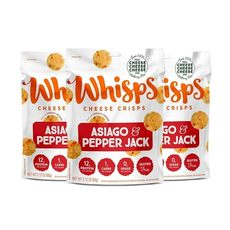 Cello Whisps Cheese Crisps - Asiago and Pepper Jack (2.12oz) Size: 3 Bags