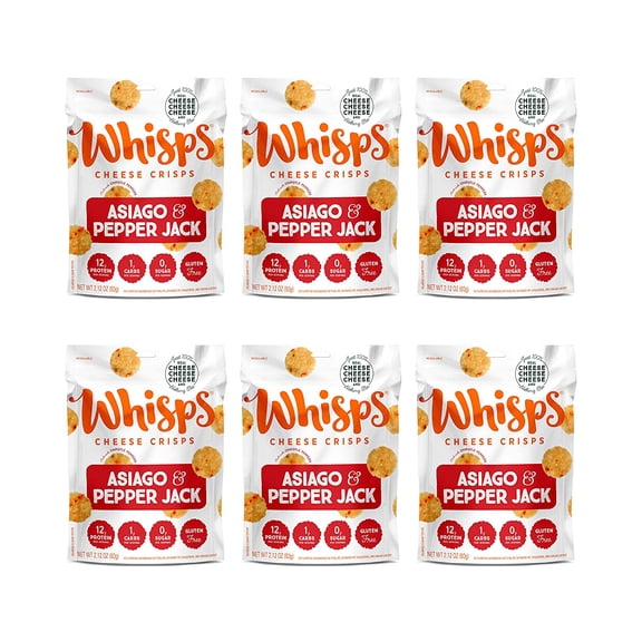 Cello Whisps Cheese Crisps - Asiago and Pepper Jack (2.12oz) Size: 6 Bags