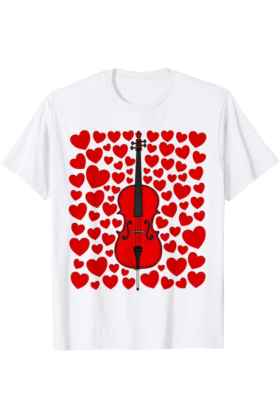 Cello With Hearts, Cellist Valentines Wedding Musician T-Shirt, Vintage T-Shirt
