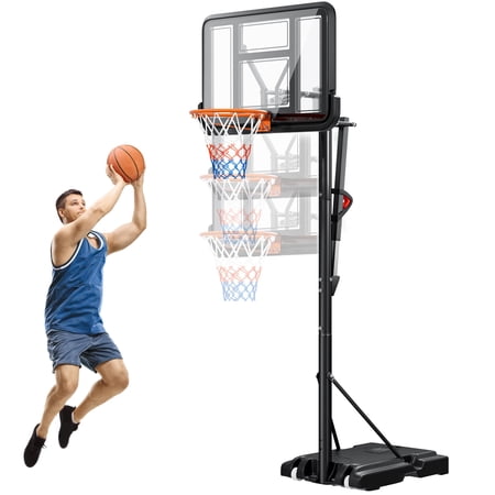Cellomomo 4.9ft-10ft Adjustable Height 44" Shatterproof Outdoor Portable Basketball System (Adult)