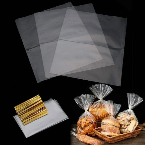 Cellophane Bags 21 x 30 / 17 x 25 / 15 x 20 / 10 x 15 cm Candy Bags Transparent Biscuit Bags with Metallic Ties for Bread Biscuits Children's Birthday Party Favours Bags (21 cm x 30 cm)