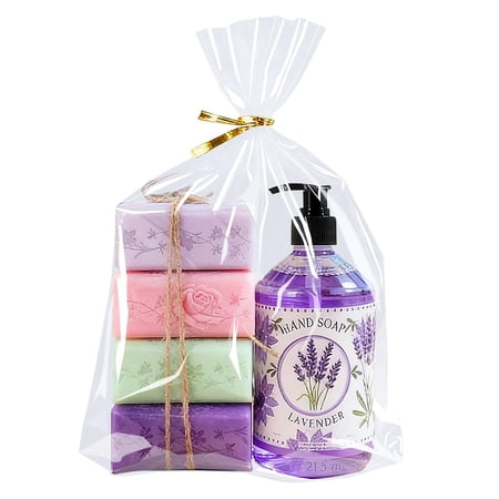 Cellophane Bags 8x11 Inch, 50 Pack Clear Plastic Gift Bags with Bottom Gusset for Stand-Up Display, Medium Cello Gift Wrap for Goodies, Treats, Party Favors, Mugs, Includes 50 Gold Ties