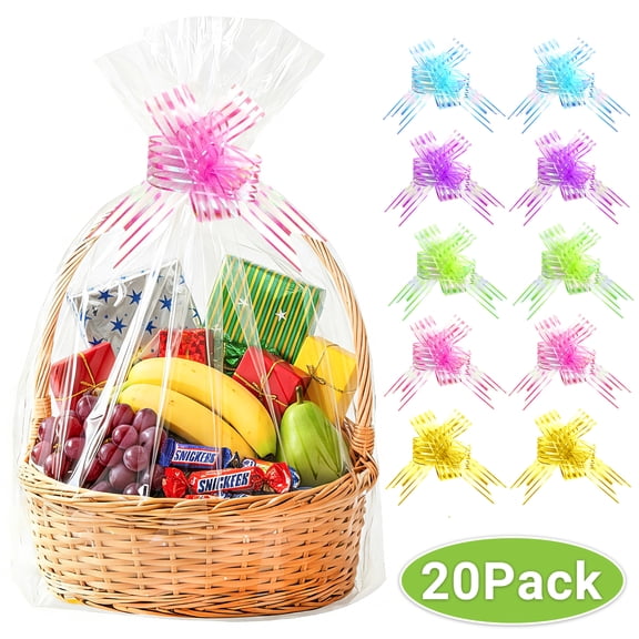 Cellophane Bags for Basket Gift Basket Wrap Bags Jumbo Wrapping Bags with Bows lear Plastic Gift Wrapping for Christmas Easter Party Supplies 20-Pack Set 2