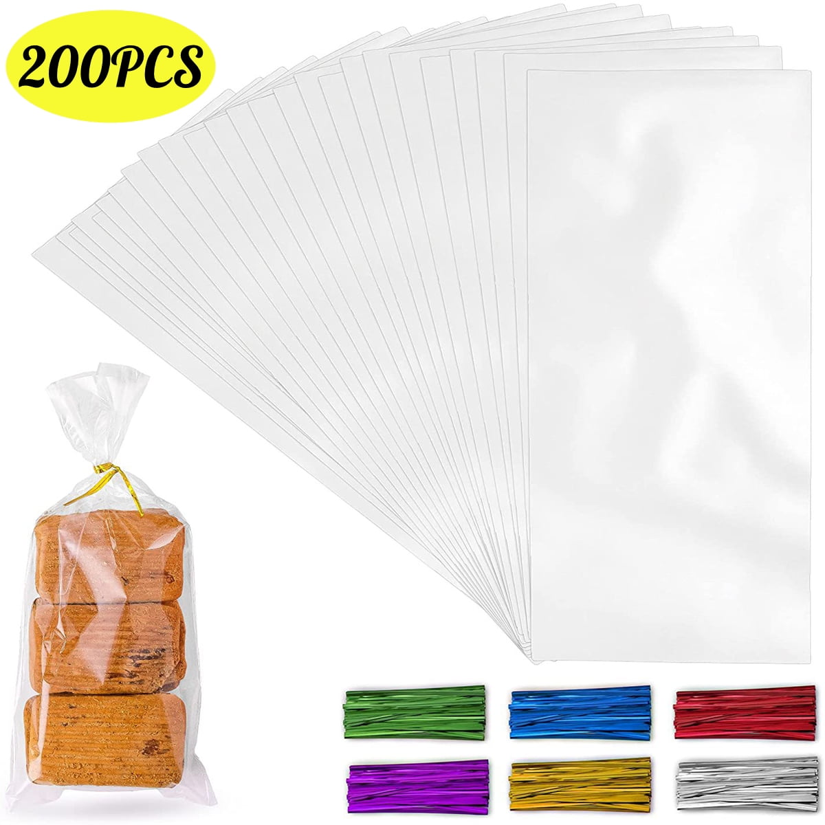 Cellophane Bags 9x12, 200pcs Clear Bags for Gifts Cello Bags with Twist Ties Cellophane Treat Goodie Bags for Party Wedding Birthday Gift Wrapping