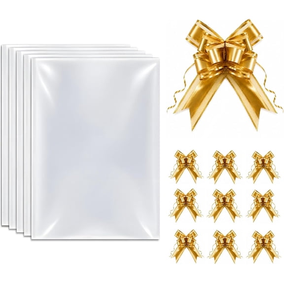 Cellophane Bags for Gift Baskets 24x30 in, 10 PCS Clear Gift Bags, 10 Bows