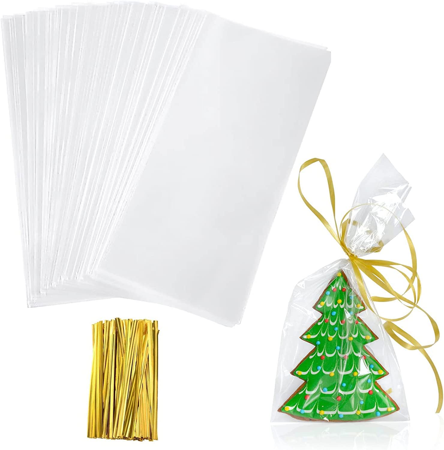 Cellophane Treat Bags, 4x9 Inches Clear Cellophane Bags With Twist Ties