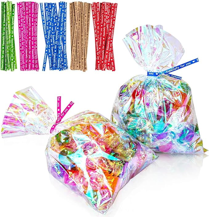 Cellophane Treat Bags, 6x9 Inch Iridescent Cellophane Bags with Twist ...