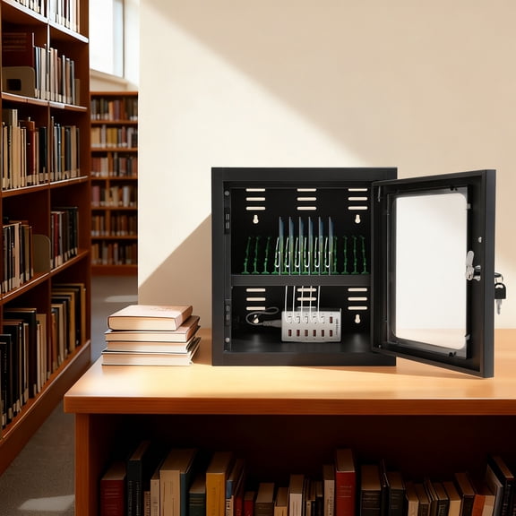Cellphone Charging Station, 12-Slot Desktop Charging Cabinet Black, 12 Individual Storage & Charging Compartments, Heat Dissipation Vents, for School Office Library