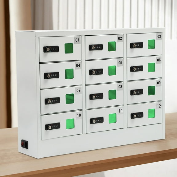 Cellphone Locker Cellphone Charging Station Combination Lock iPad Mini Storage 12 Compartments 3-in-1 Charging Cable