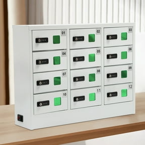 Cellphone Locker Cellphone Charging Station Combination Lock iPad Mini Storage 12 Compartments 3-in-1 Charging Cable