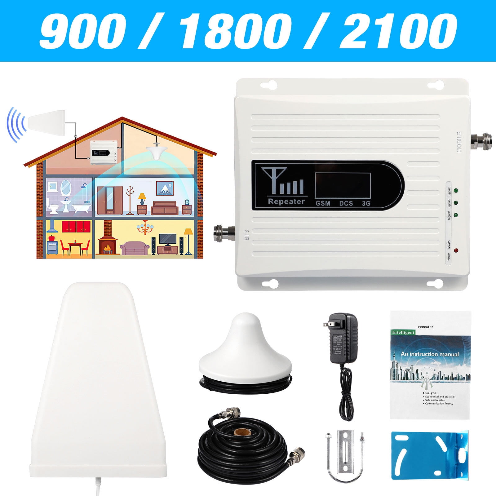 Cellphone Signal Booster Mobile Signal Amplifier for Home Basement Work on Band 900/1800/2100