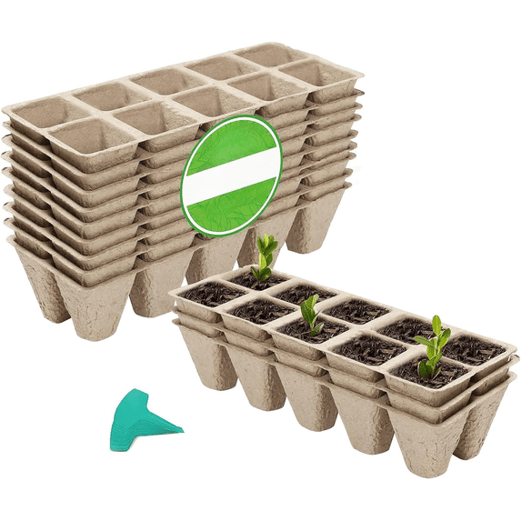 Cells Peat Pots Seed Starter Trays, Biodegradable Seedling Pots Germination Trays, Organic Plant Starter Kit with 15 Pcs Plant Labels