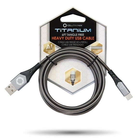 *Celltronix Titanium 6FT Fast Charging Tangle Free Heavy Duty USB to Type-C Cable. Built to Last! Includes Sync+Charge & Aluminum Tips for Optimum Connectivity - Gun Metal
