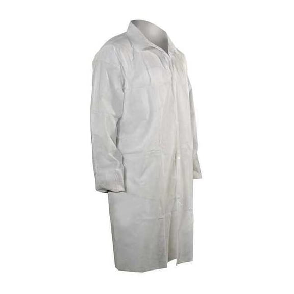 Disposable Lab Coat, Polypropylene, Snaps Closure, White, 5XL, 25 PK