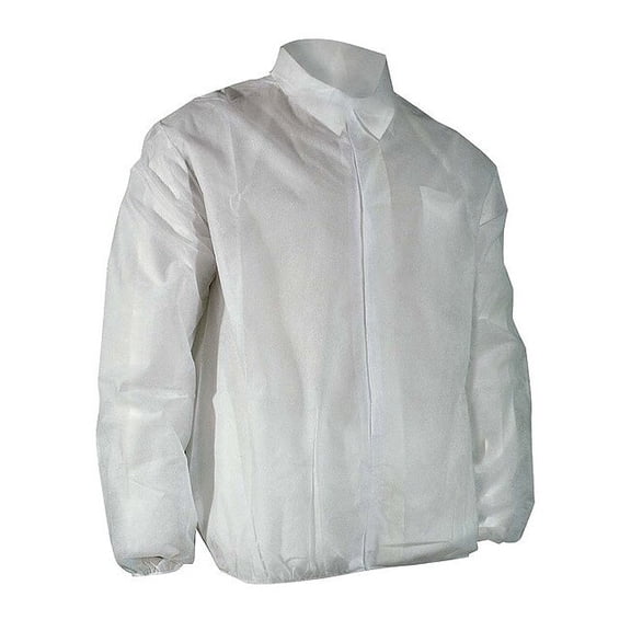 Disposable Lab Coat, Polypropylene, Hook-and-Loop Closure, White, 5XL, 50 PK