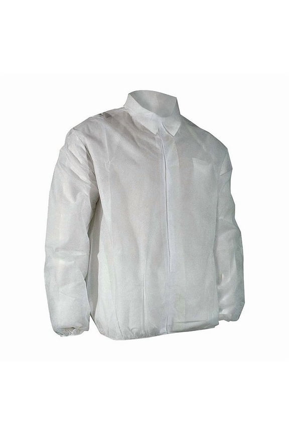Disposable Lab Coat, Polypropylene, Hook-and-Loop Closure, White, XL, 50 PK 6512EWHLX