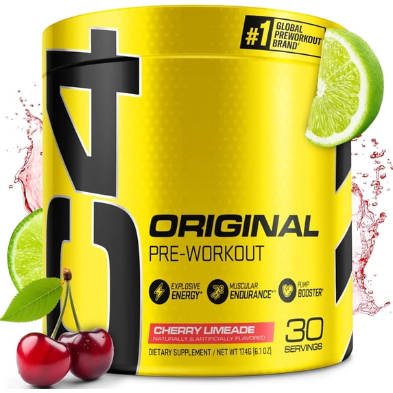 C4 Original Pre Workout Powder, 150mg Caffeine Energy Formula with Beta Alanine & Creatine for Endurance, Focus & Performance, Zero Sugar Preworkout for Men & Women – Cherry Limeade, 30 Servings