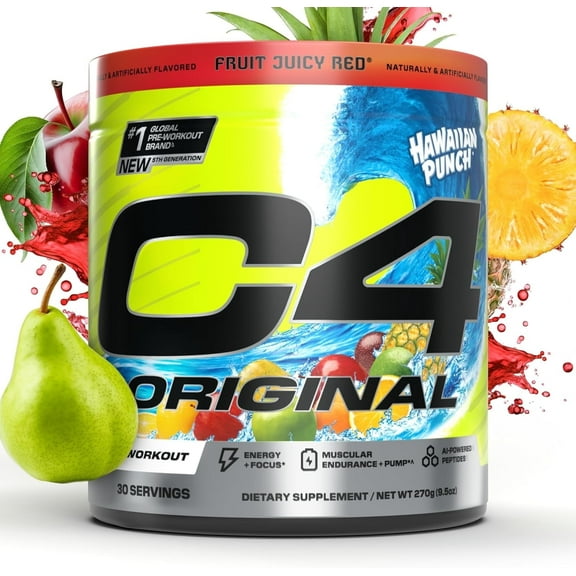 C4 Original Pre-Workout Powder, Hawaiian Punch®, Fruit Juicy Red®, 30 Servings