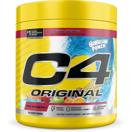 C4 Original Pre Workout – For Endurance, Focus & Performance with 200mg Caffeine, Beta-Alanine, Creatine Nitrate, L-Arginine & PeptiPump – Sugar Free, 30 Servings, Hawaiian Punch Fruit Juicy Red