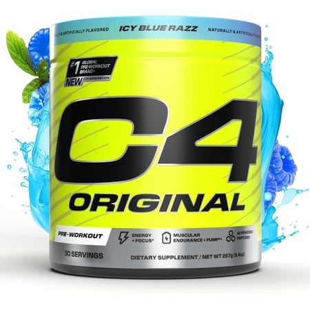 C4 Original Pre Workout Powder, 200mg Caffeine Energy Formula with Beta Alanine & Creatine for Endurance, Focus & Performance, Zero Sugar Preworkout for Men & Women – Icy Blue Razz, 30 Servings