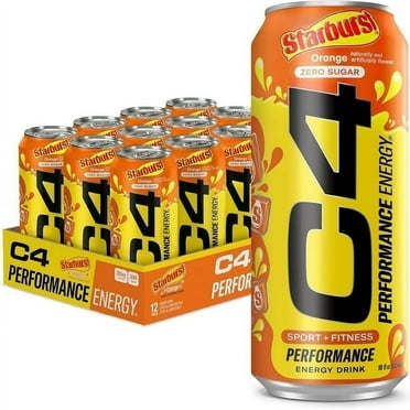C4 Performance Energy Drink, Starburst Orange, Zero Sugar, Carbonated, 16 oz can (12 Pack)