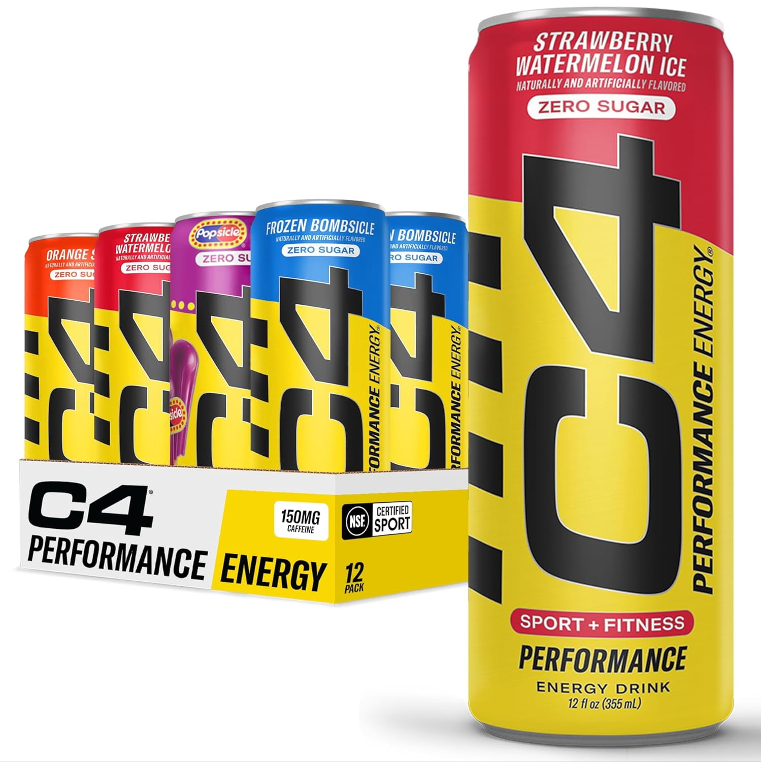 C4 Performance Energy Drink, Variety Pack Flavor, Zero Sugar, Carbonated, 12 oz can (12 Pack)