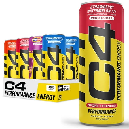 C4 Performance Energy Drink, Variety Pack Flavor, Zero Sugar, Carbonated, 12 oz can (12 Pack)