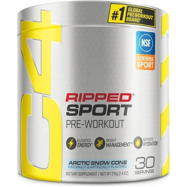 C4 Sport Ripped Pre Workout Powder, Arctic Snow Cone, 30 Servings