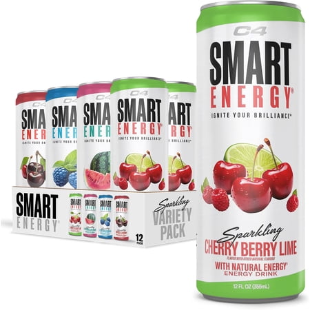 C4 Smart Energy Drink, Berry Breeze Variety Pack Flavor, Zero Sugar, Carbonated, 12 oz can (12 Pack)