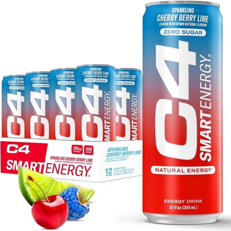 C4 ENERGY C4 SMART ENERGY DRINK, CHERRY BERRY LIME FLAVOR, ZERO SUGAR, CARBONATED, 12 OZ CAN (12 PACK)