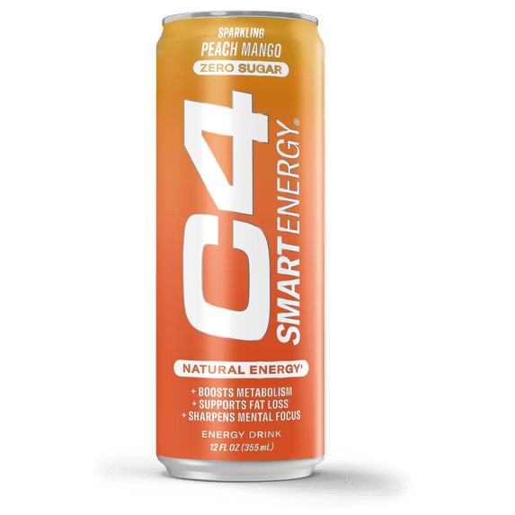 C4 Smart Energy Drink, Sparkling Peach Mango, 12oz, Single Can