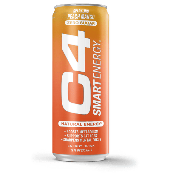 C4 Smart Energy Drink, Sparkling Peach Mango, 12oz, Single Can