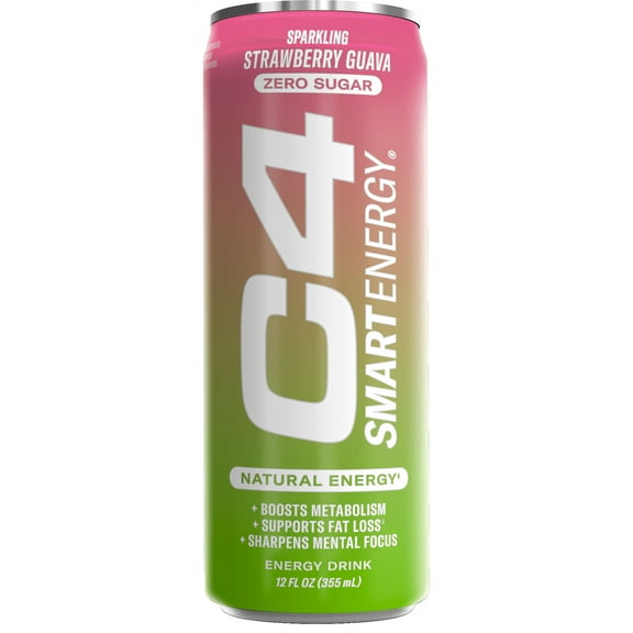 C4 Smart Energy Drink, Sparkling Strawberry Guava, 12oz, Single Can
