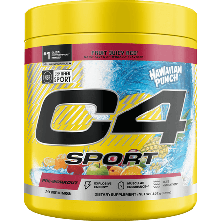 C4 Sport Pre-Workout Powder, Hawaiian Punch® Fruit Juicy Red®, 20 Servings
