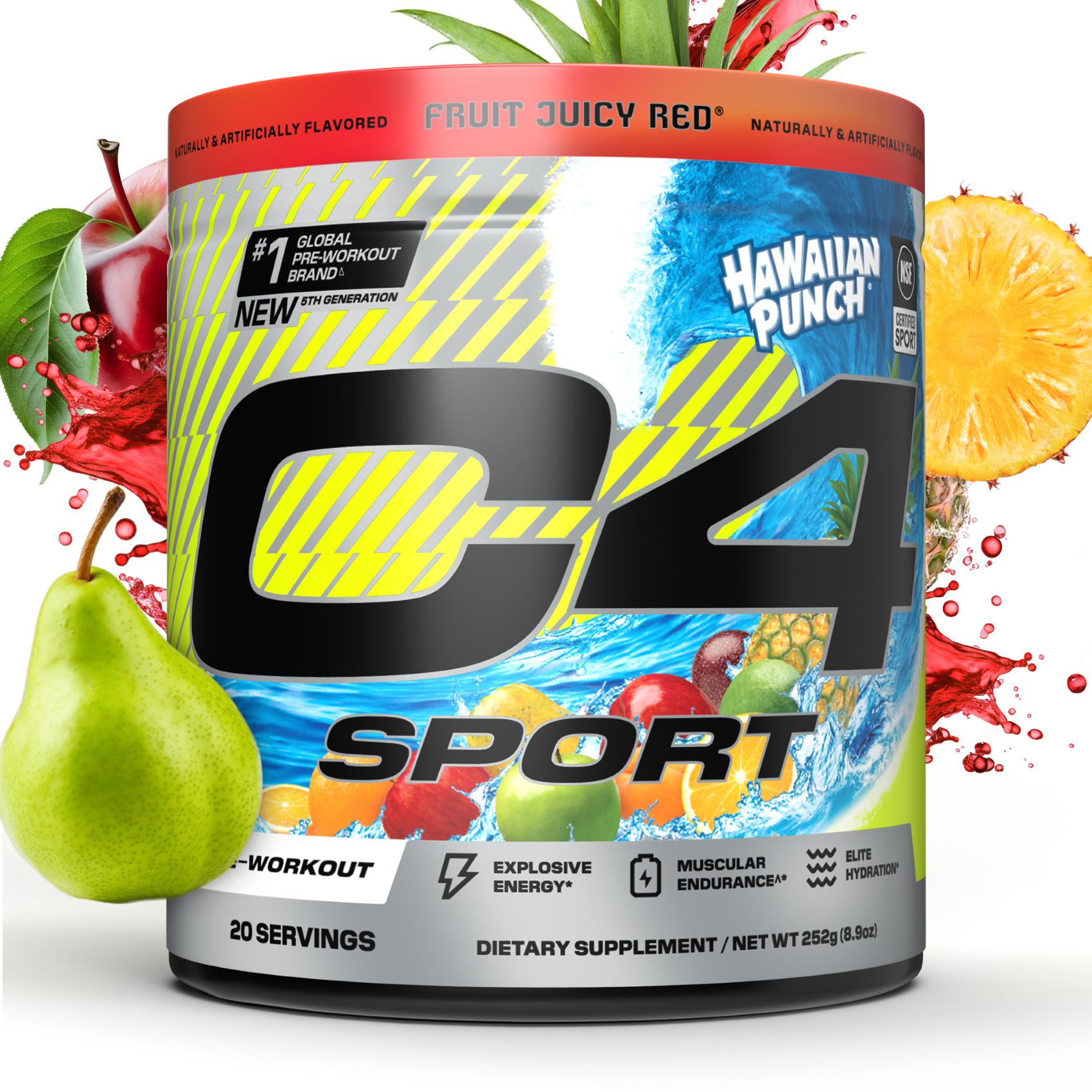C4 Sport Pre-Workout Powder, Hawaiian Punch Fruit Juicy Red, 20 Servings