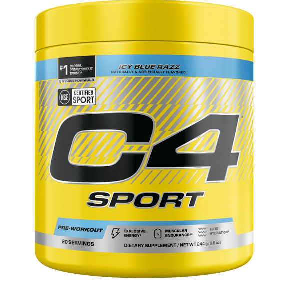 C4 Sport Pre-Workout Powder, Icy Blue Razz, 20 Servings