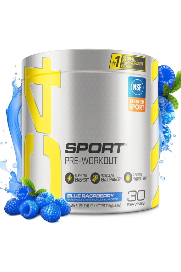 C4 Sport Pre-Workout Powder, Blue Raspberry Flavor, 30 Servings