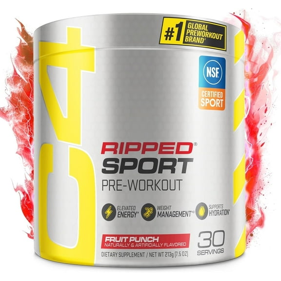 C4 Sport Ripped Pre-Workout Powder, Fruit Punch, 30 Servings